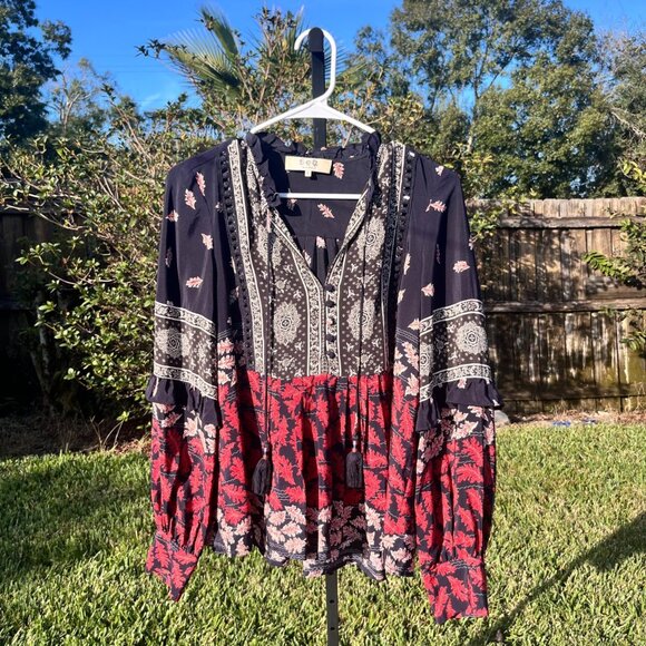 Sea New York Eloise Ruffled Printed Silk Crepe de Chine Blouse Size 6 - Picture 2 of 7